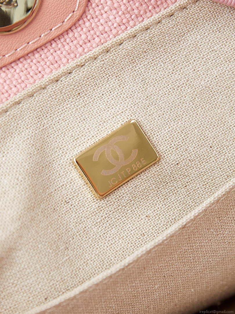 Chanel AS3257 Small Shopping Bag Mixed Fibers Calfskin & Gold-Tone Metal Pink