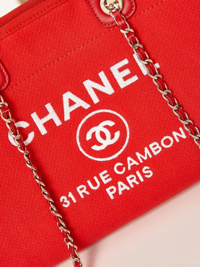 Chanel AS3257 Small Shopping Bag Mixed Fibers Calfskin & Gold-Tone Metal Red