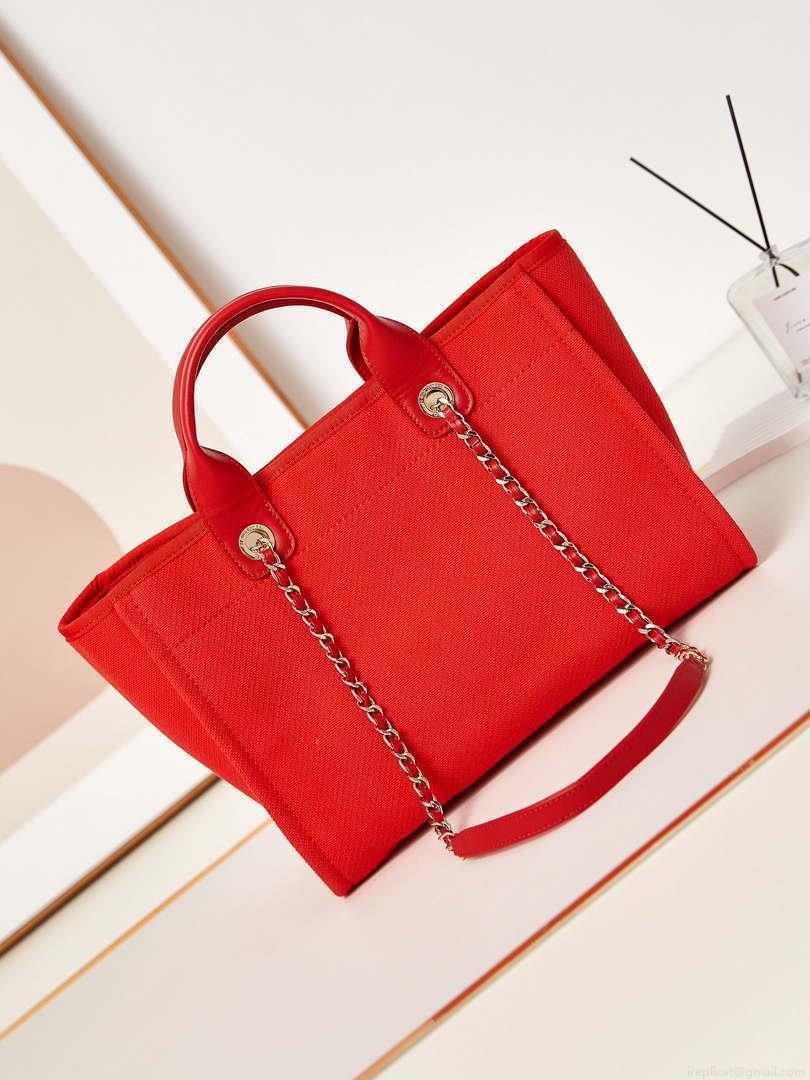 Chanel AS3257 Small Shopping Bag Mixed Fibers Calfskin & Gold-Tone Metal Red
