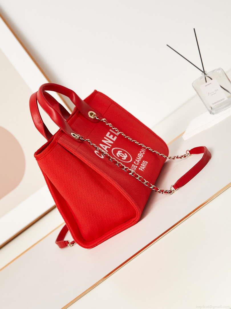 Chanel AS3257 Small Shopping Bag Mixed Fibers Calfskin & Gold-Tone Metal Red