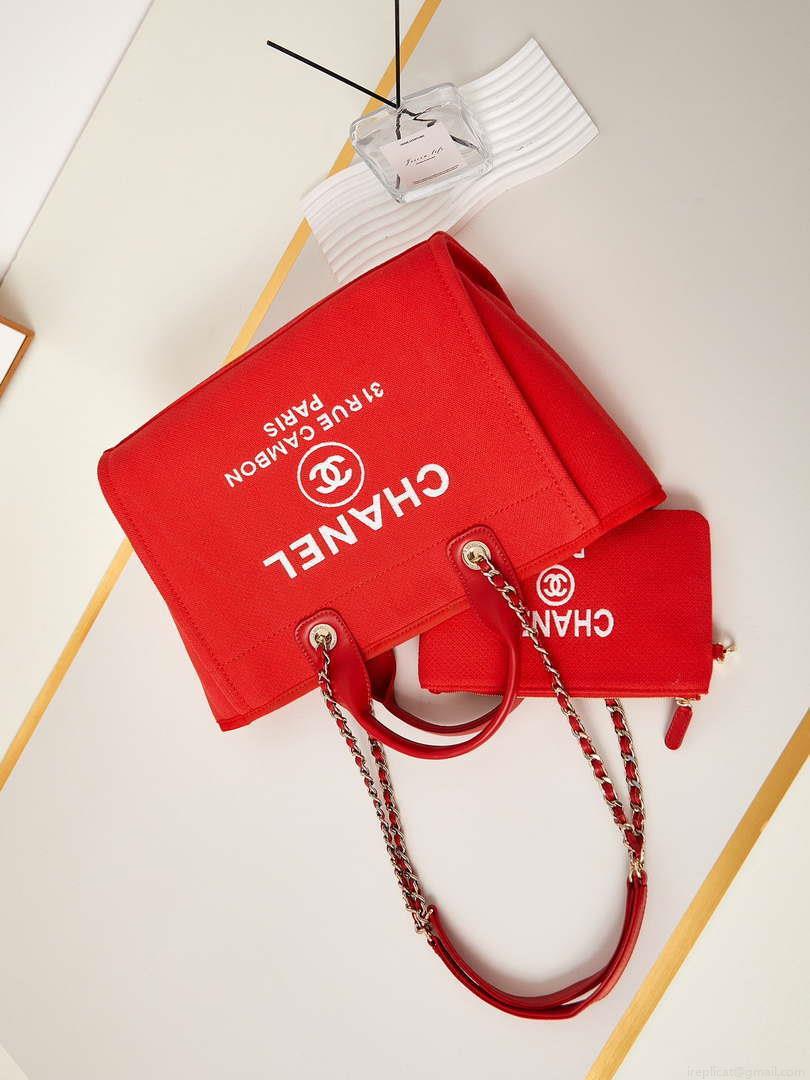 Chanel AS3257 Small Shopping Bag Mixed Fibers Calfskin & Gold-Tone Metal Red