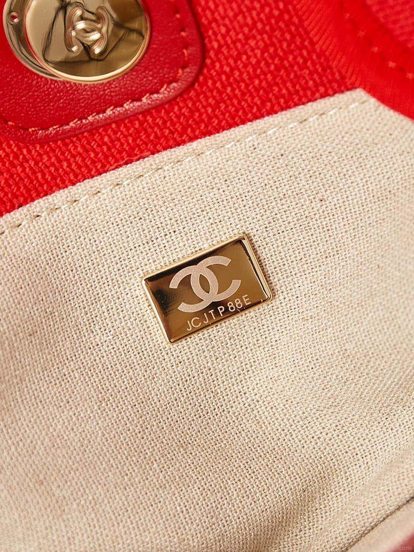 Chanel AS3257 Small Shopping Bag Mixed Fibers Calfskin & Gold-Tone Metal Red