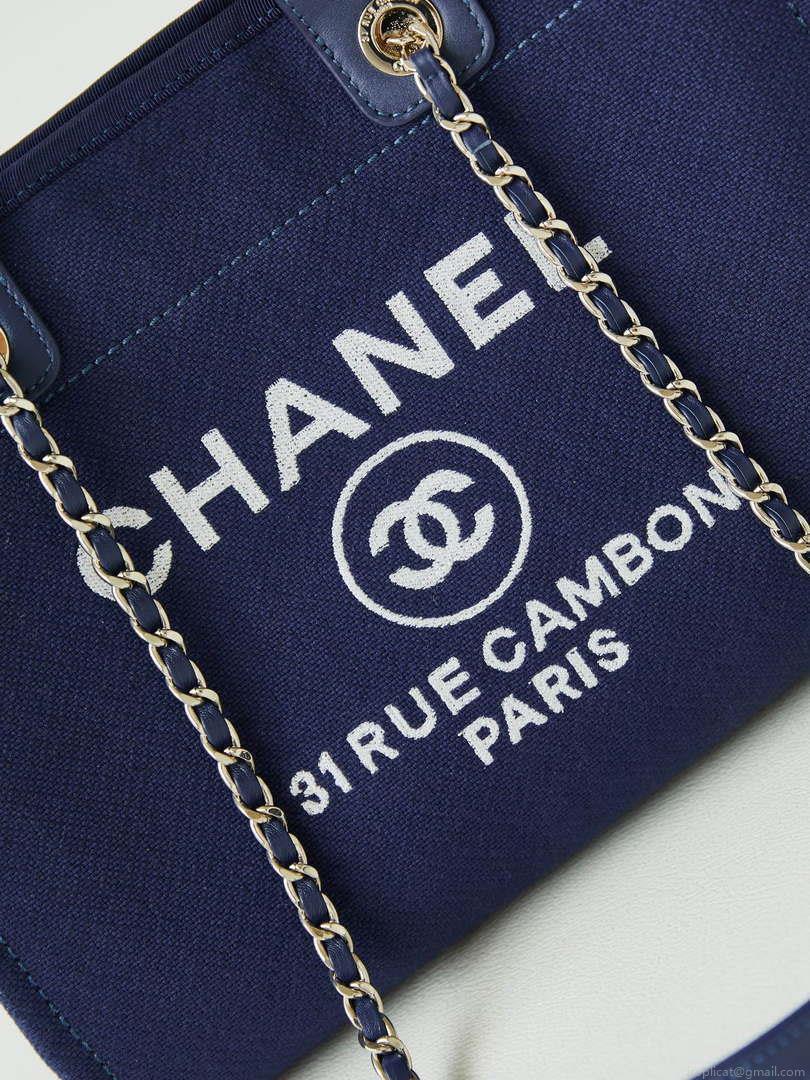 Chanel AS3257 Small Shopping Bag Mixed Fibers Calfskin & Gold-Tone Metal Blue