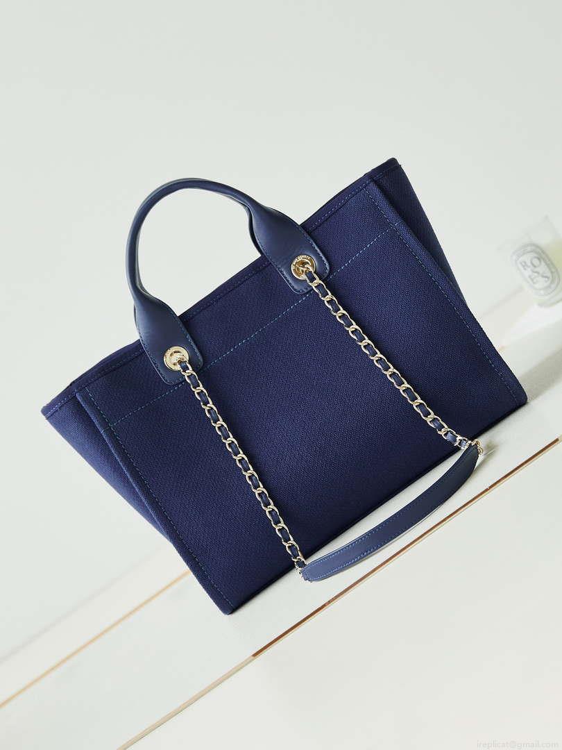 Chanel AS3257 Small Shopping Bag Mixed Fibers Calfskin & Gold-Tone Metal Blue