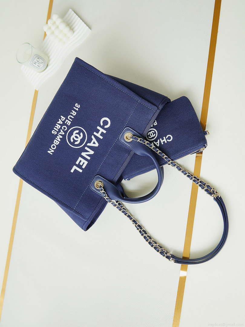 Chanel AS3257 Small Shopping Bag Mixed Fibers Calfskin & Gold-Tone Metal Blue