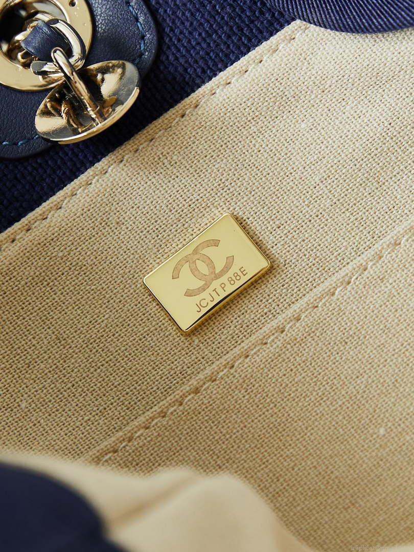 Chanel AS3257 Small Shopping Bag Mixed Fibers Calfskin & Gold-Tone Metal Blue