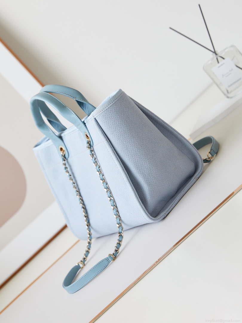 Chanel AS3257 Small Shopping Bag Mixed Fibers Calfskin & Gold-Tone Metal Ligth Blue