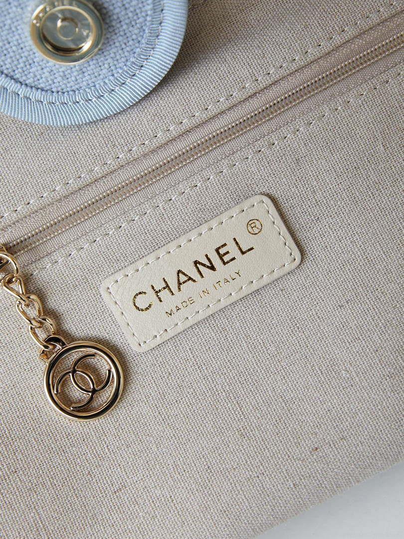 Chanel AS3257 Small Shopping Bag Mixed Fibers Calfskin & Gold-Tone Metal Ligth Blue