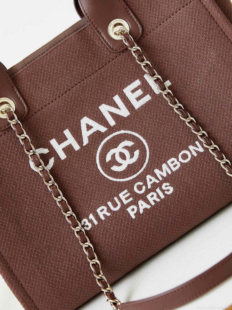 Chanel AS3257 Small Shopping Bag Mixed Fibers Calfskin & Gold-Tone Metal Brown