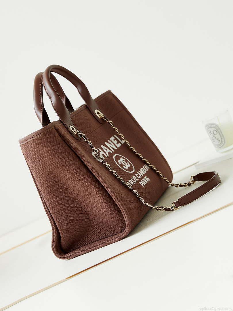 Chanel AS3257 Small Shopping Bag Mixed Fibers Calfskin & Gold-Tone Metal Brown