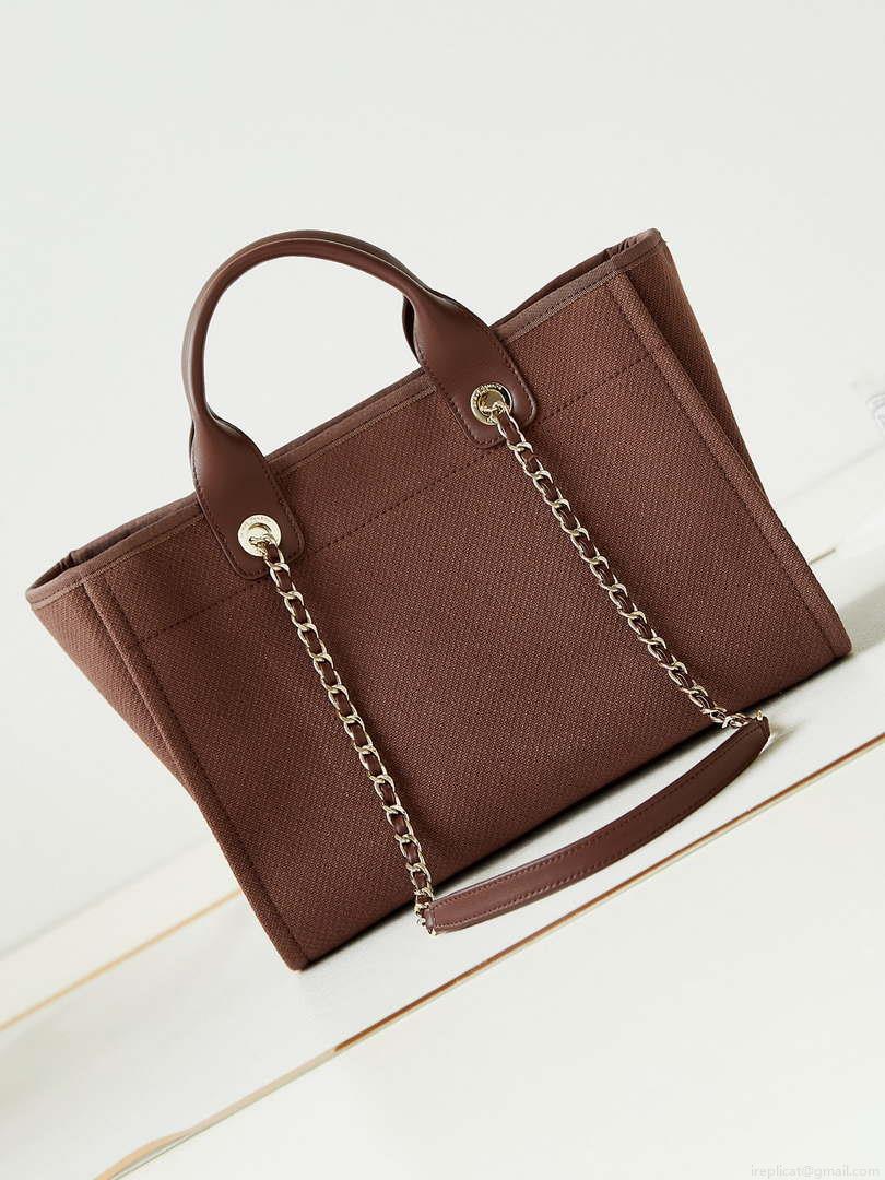 Chanel AS3257 Small Shopping Bag Mixed Fibers Calfskin & Gold-Tone Metal Brown