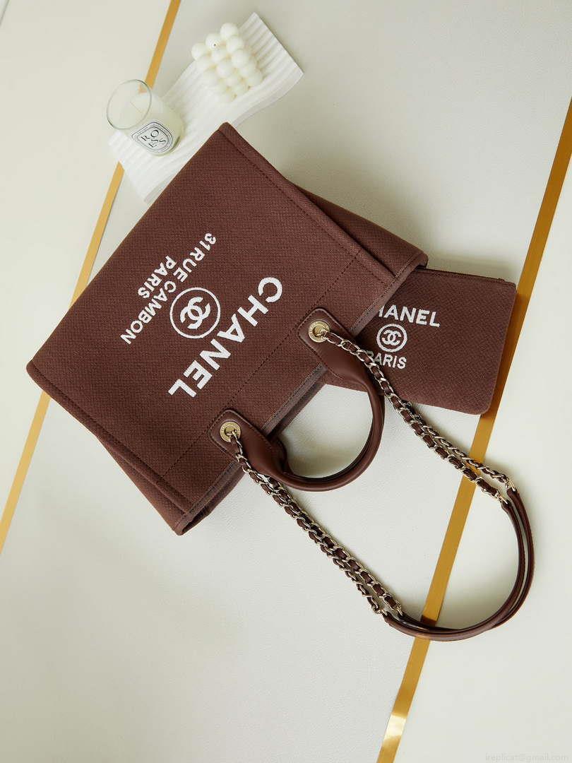 Chanel AS3257 Small Shopping Bag Mixed Fibers Calfskin & Gold-Tone Metal Brown