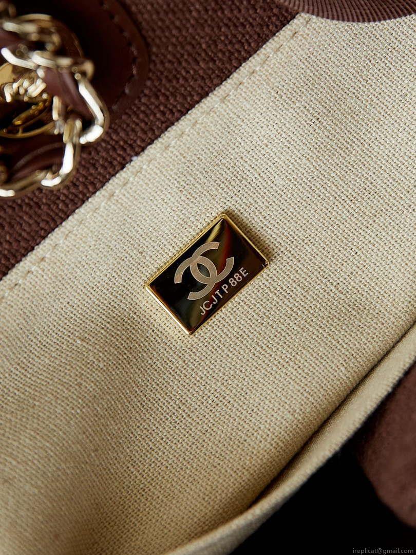 Chanel AS3257 Small Shopping Bag Mixed Fibers Calfskin & Gold-Tone Metal Brown