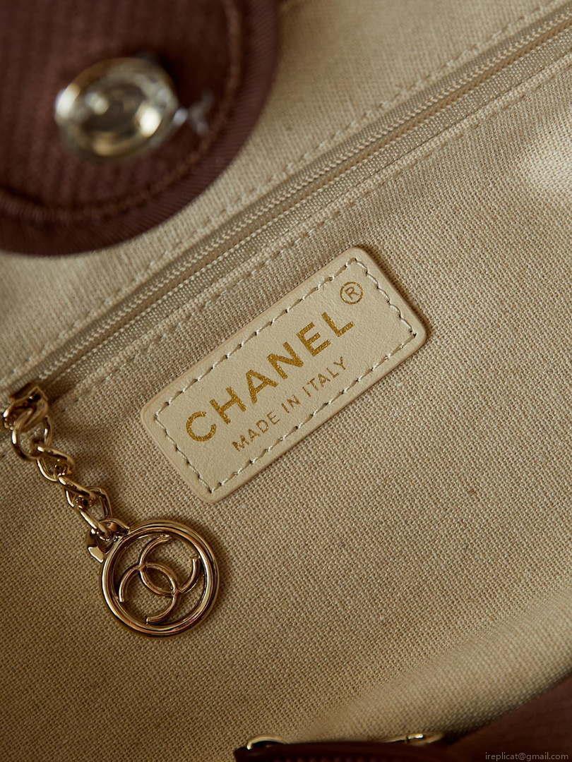 Chanel AS3257 Small Shopping Bag Mixed Fibers Calfskin & Gold-Tone Metal Brown
