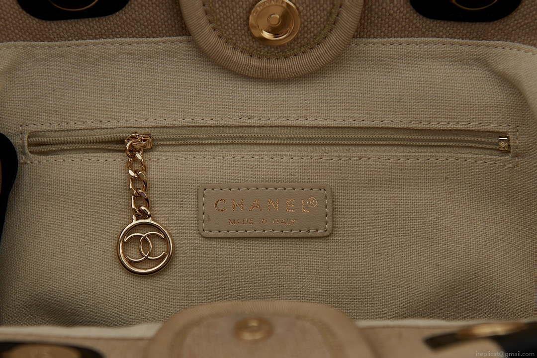 Chanel AS3257 Small Shopping Bag Mixed Fibers Calfskin & Gold-Tone Metal Beige