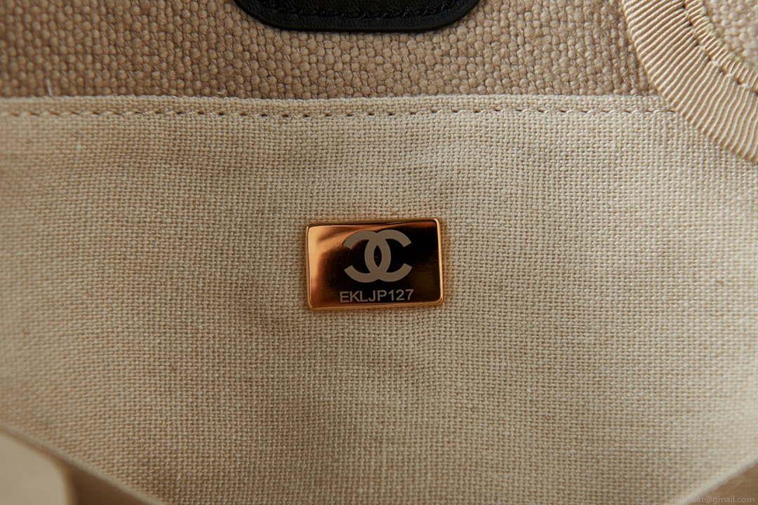 Chanel AS3257 Small Shopping Bag Mixed Fibers Calfskin & Gold-Tone Metal Beige