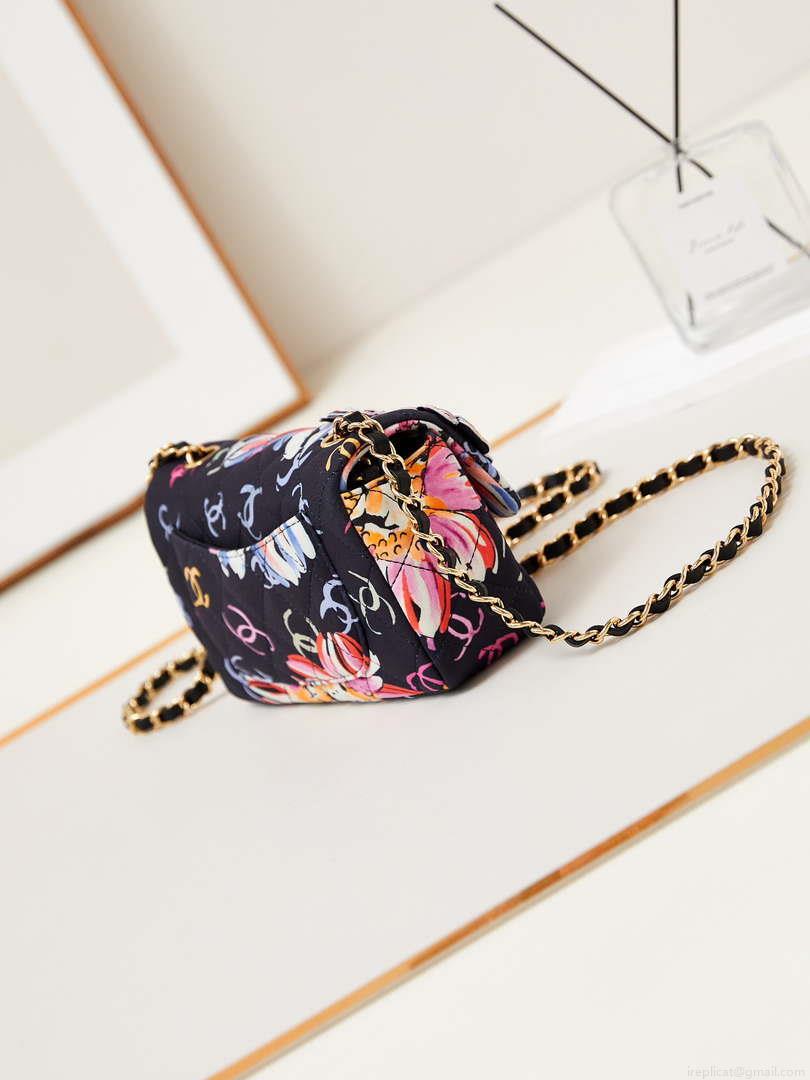Chanel A69900 Mini Flap Printed Fabric & Gold Metal AS1116 Black & Multicolour