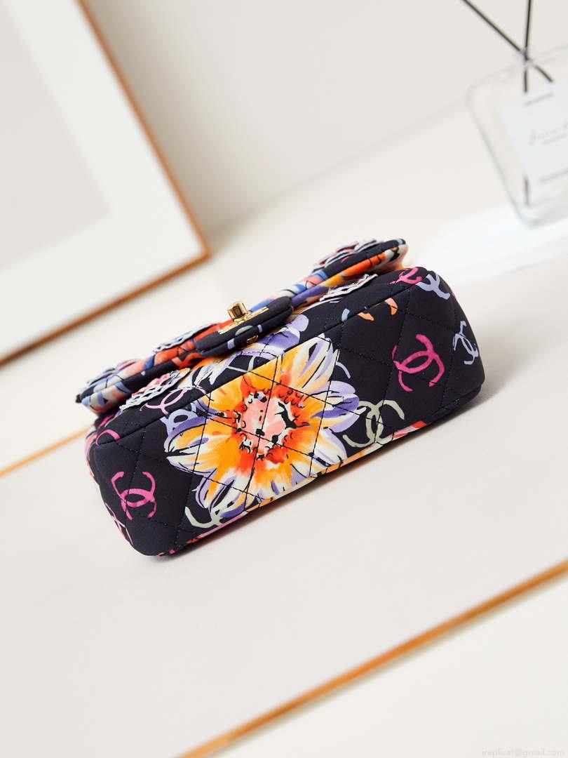 Chanel A69900 Mini Flap Printed Fabric & Gold Metal AS1116 Black & Multicolour