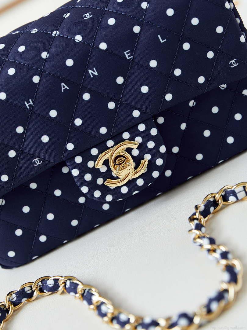 Chanel A69900 24P Mini Flap Blue Fabric Printed with white raindrops AS1116