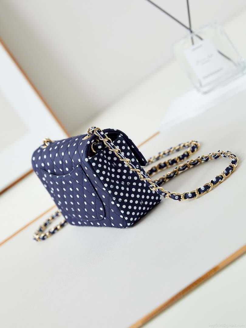 Chanel A69900 24P Mini Flap Blue Fabric Printed with white raindrops AS1116
