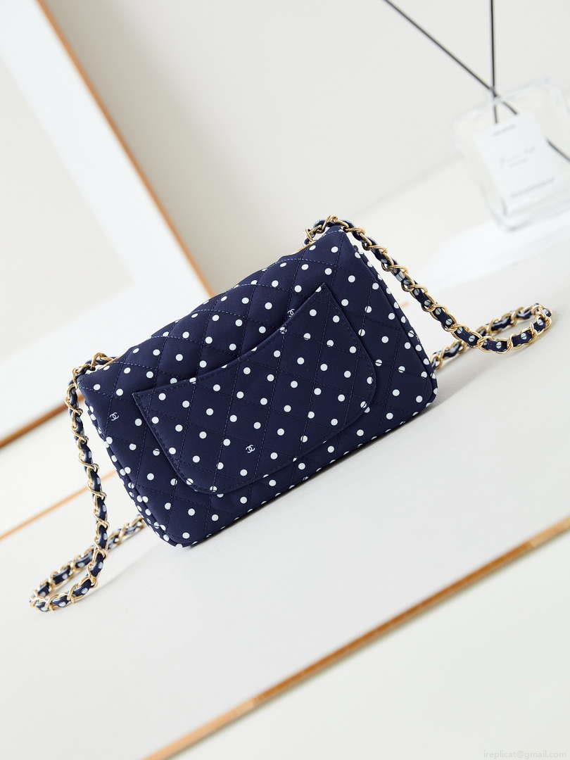 Chanel A69900 24P Mini Flap Blue Fabric Printed with white raindrops AS1116