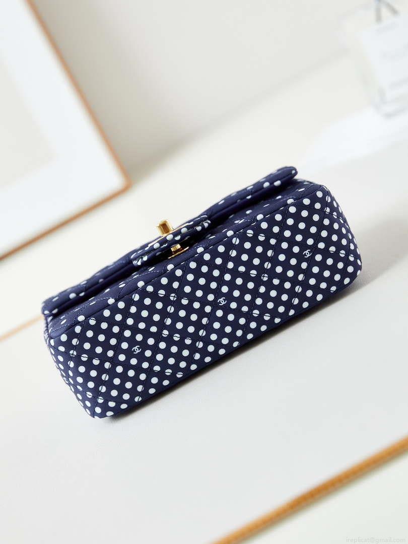 Chanel A69900 24P Mini Flap Blue Fabric Printed with white raindrops AS1116
