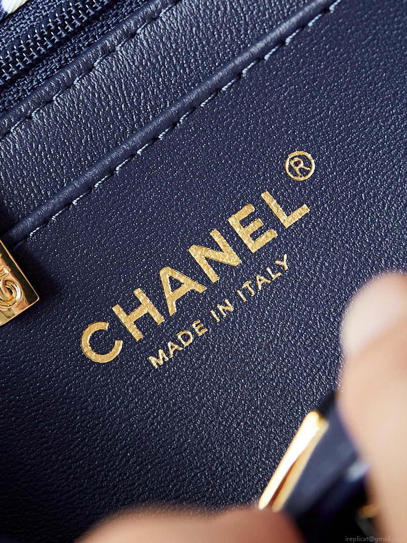 Chanel A69900 24P Mini Flap Blue Fabric Printed with white raindrops AS1116