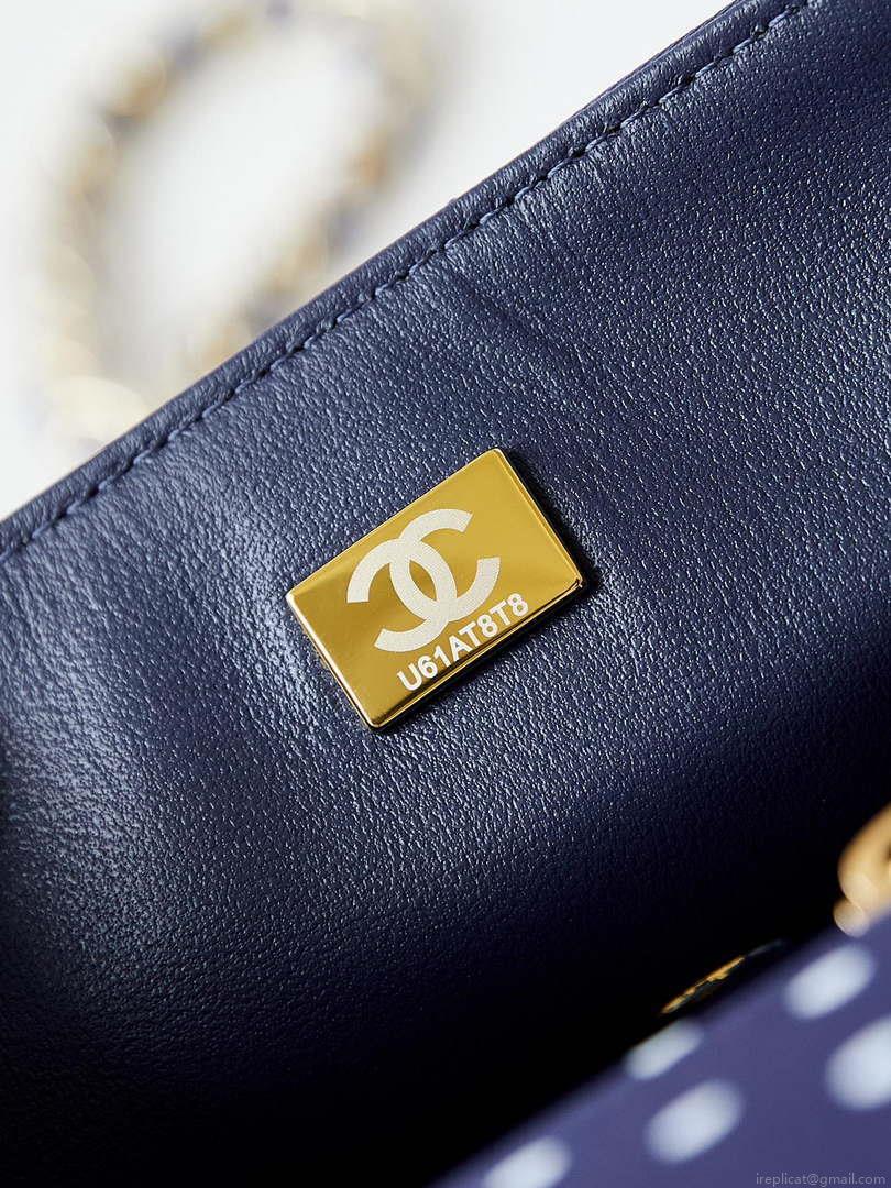 Chanel A69900 24P Mini Flap Blue Fabric Printed with white raindrops AS1116