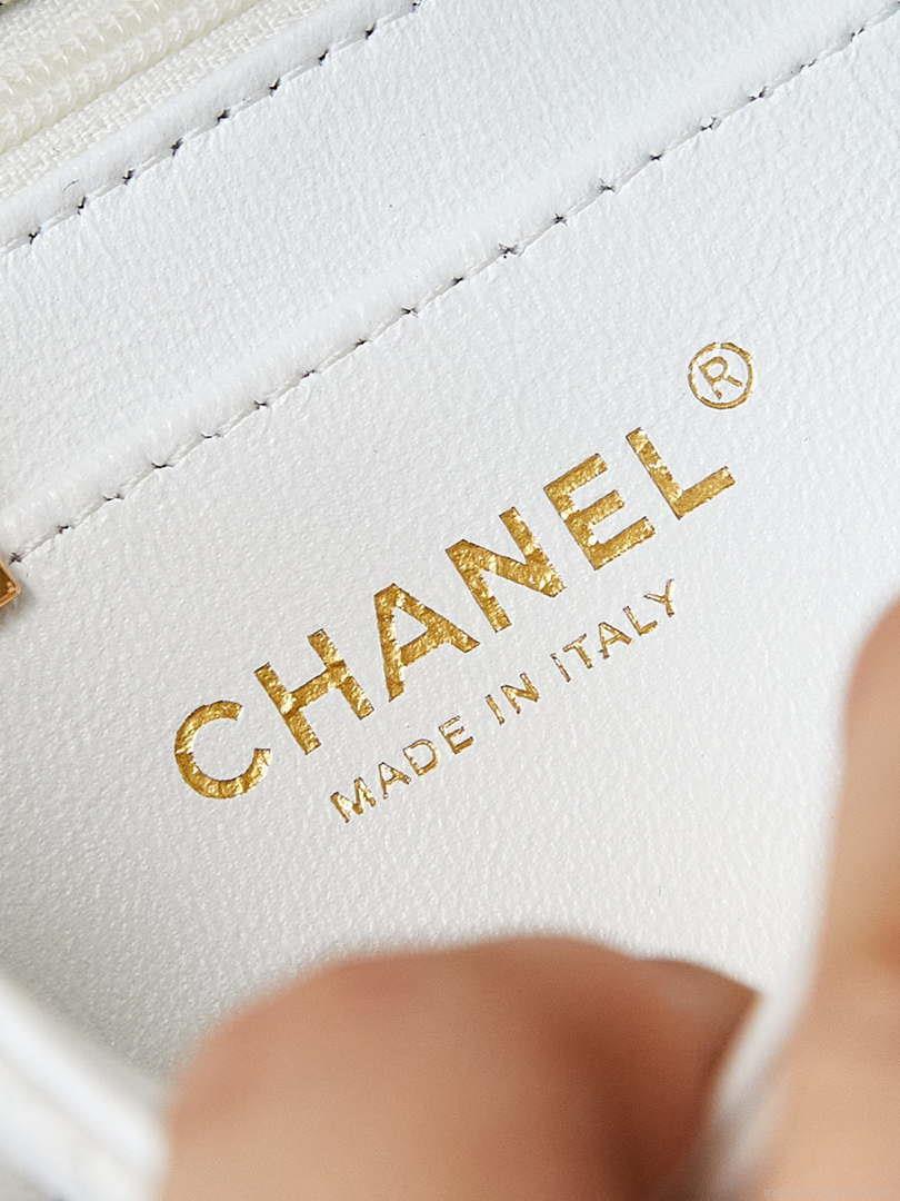 Chanel A69900 Mini Flap White Lambskin Printed AS1116 with Black CC logo