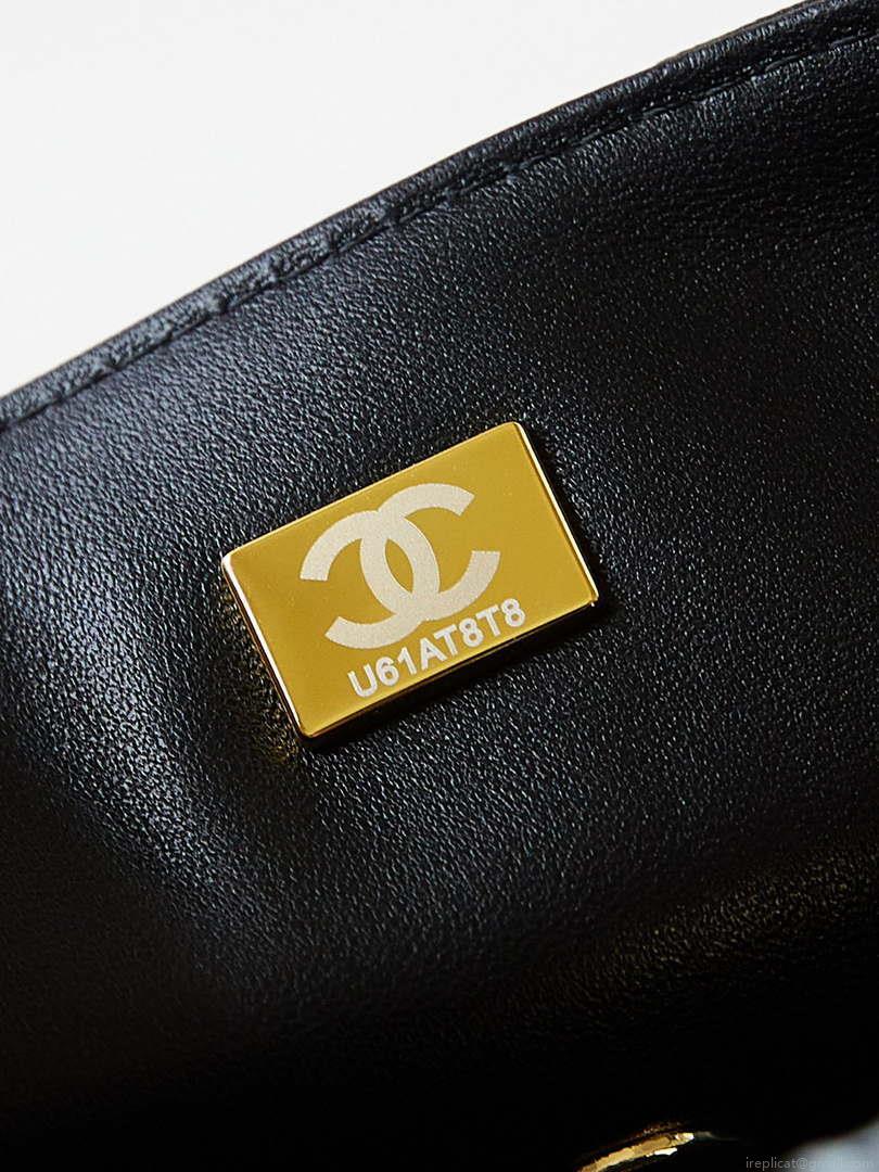 Chanel A69900 Mini Flap Black Lambskin Printed AS1116 with White CC logo