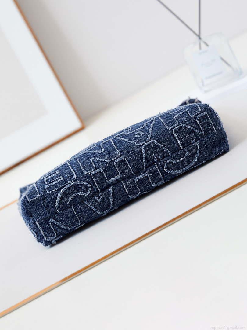Chanel 22 AS3260 Small Handbag 24A Denim embroidered & Silver-Tone Metal