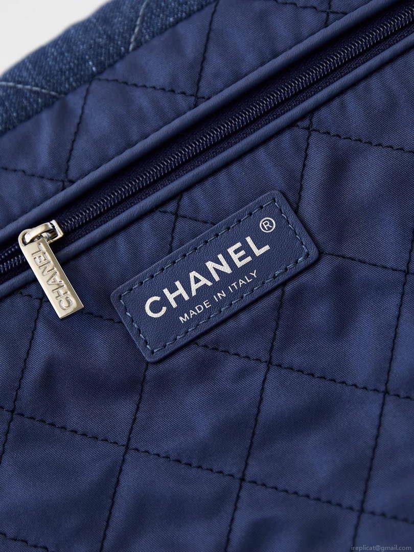Chanel 22 AS3260 Small Handbag 24A Denim embroidered & Silver-Tone Metal