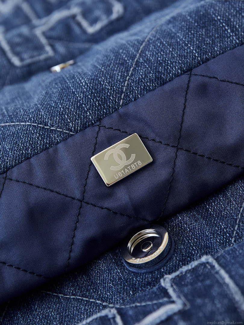 Chanel 22 AS3260 Small Handbag 24A Denim embroidered & Silver-Tone Metal