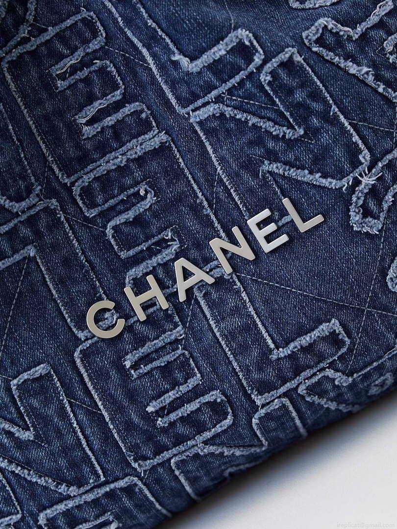 Chanel 22 AS3261 Handbag 24A Denim embroidered & Silver-Tone Metal