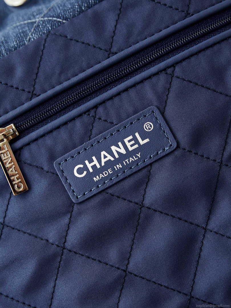 Chanel 22 AS3261 Handbag 24A Denim embroidered & Silver-Tone Metal