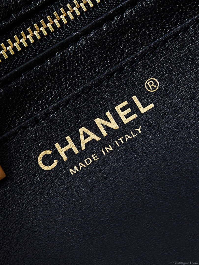 Chanel AS4997 Flap Bag with top Handle Shiny Lambskin Imitation Pearls & Gold-Tone Metal Black