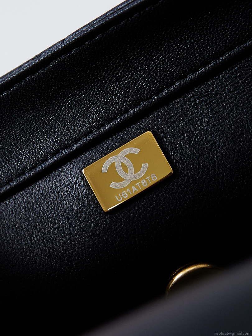 Chanel AS4997 Flap Bag with top Handle Shiny Lambskin Imitation Pearls & Gold-Tone Metal Black
