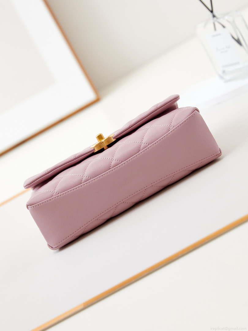Chanel AS4997 Flap Bag with top Handle Shiny Lambskin Imitation Pearls & Gold-Tone Metal Pink