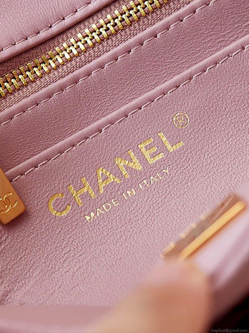 Chanel AS4997 Flap Bag with top Handle Shiny Lambskin Imitation Pearls & Gold-Tone Metal Pink