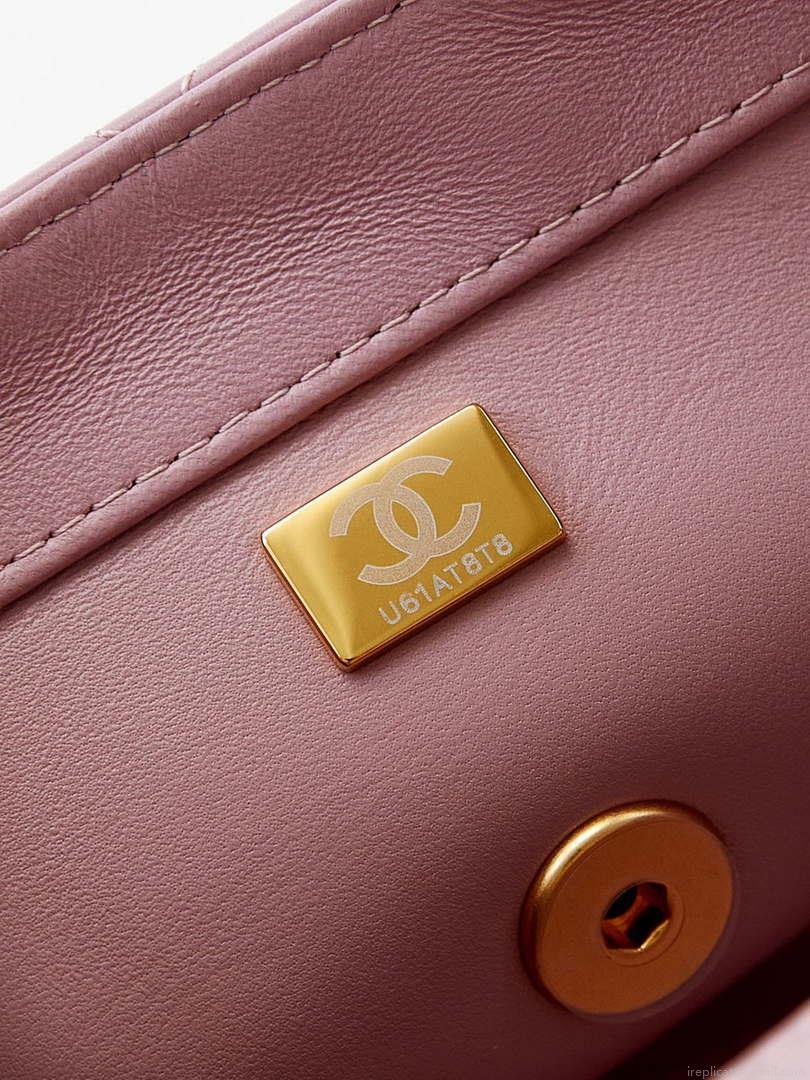Chanel AS4997 Flap Bag with top Handle Shiny Lambskin Imitation Pearls & Gold-Tone Metal Pink