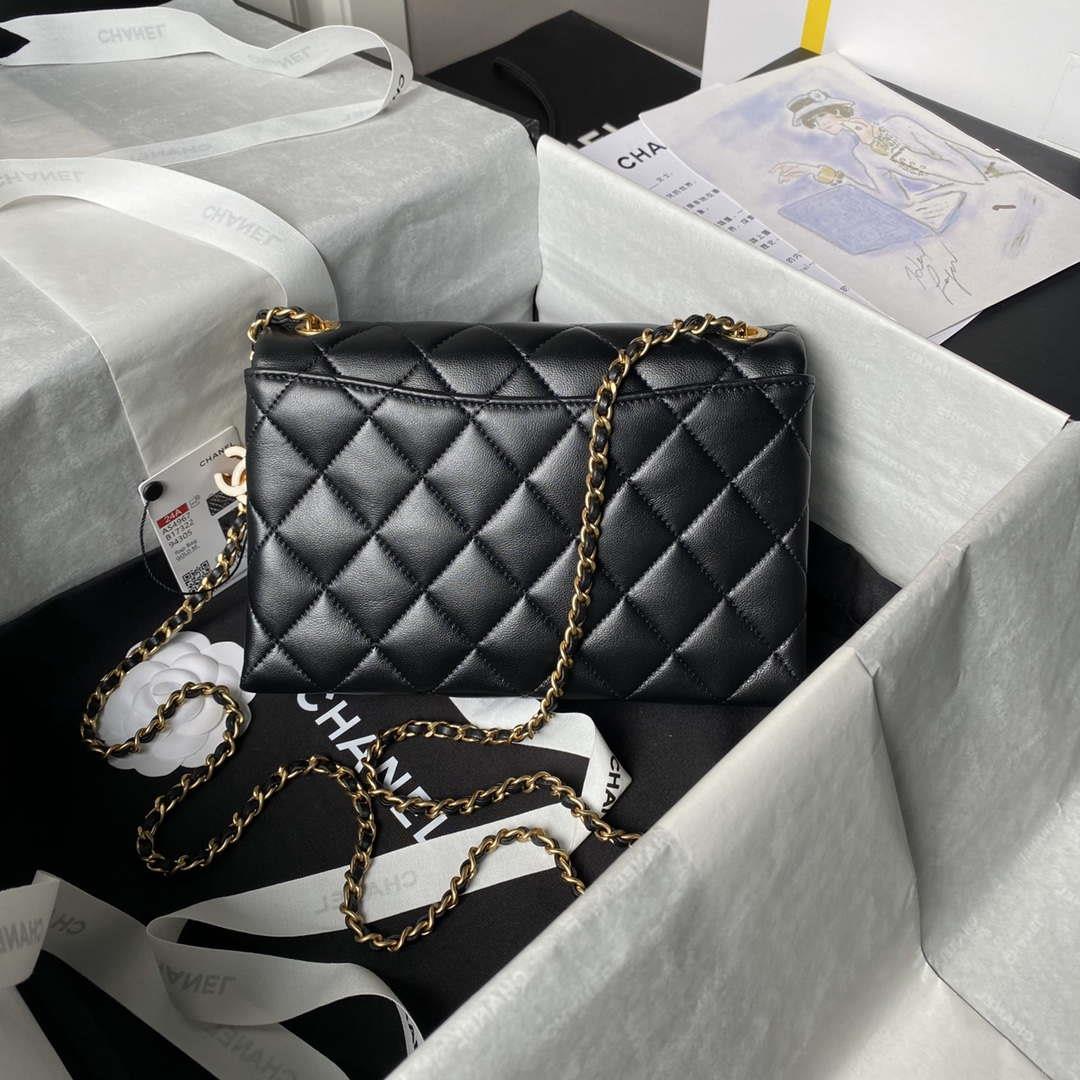 Chanel AS4967 Small Flap Bag Shiny Lambskin Enamel & Gold-Tone Metal Black