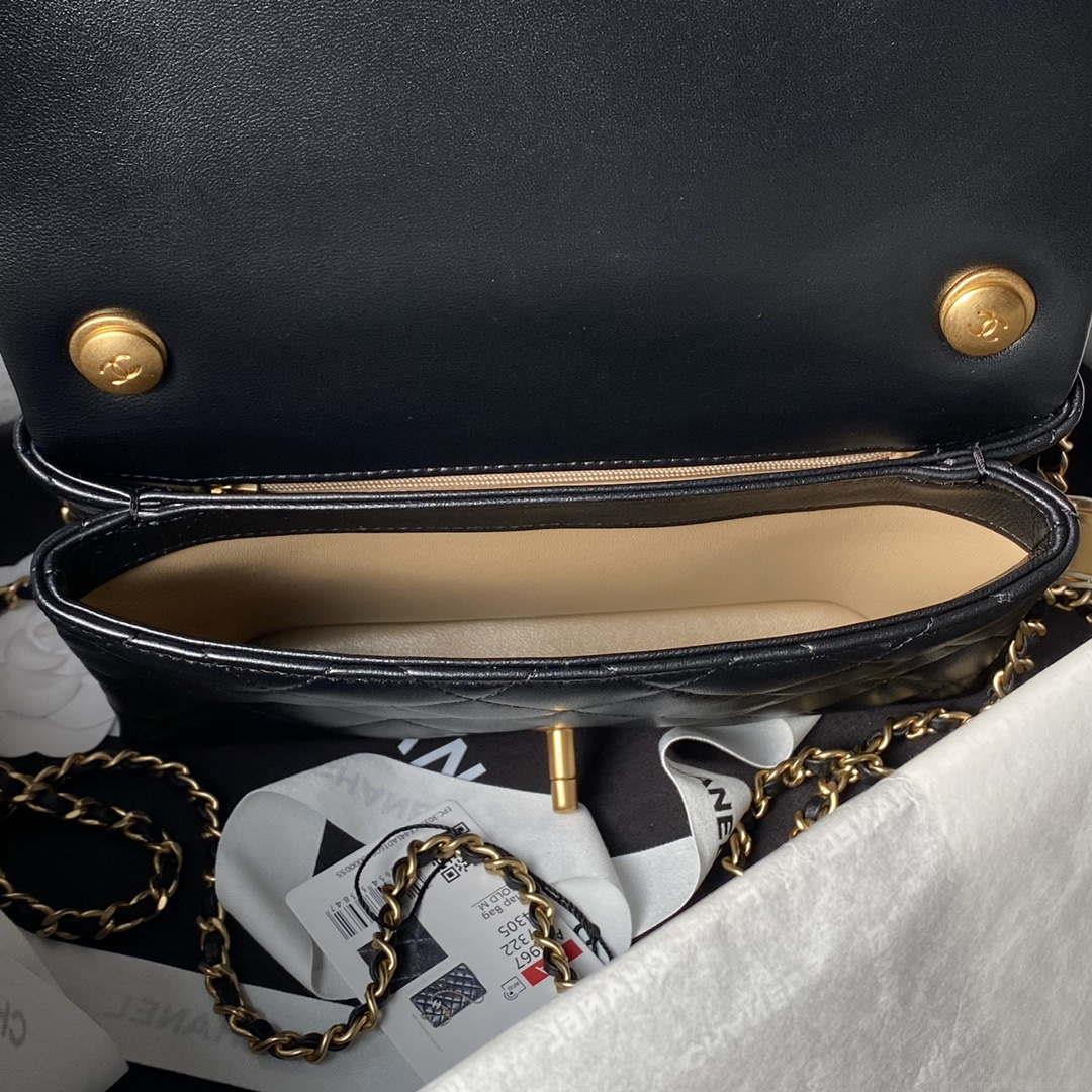 Chanel AS4967 Small Flap Bag Shiny Lambskin Enamel & Gold-Tone Metal Black