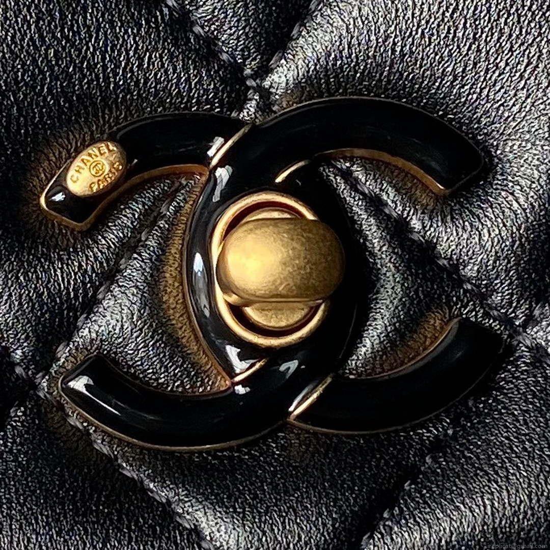 Chanel AS4967 Small Flap Bag Shiny Lambskin Enamel & Gold-Tone Metal Black