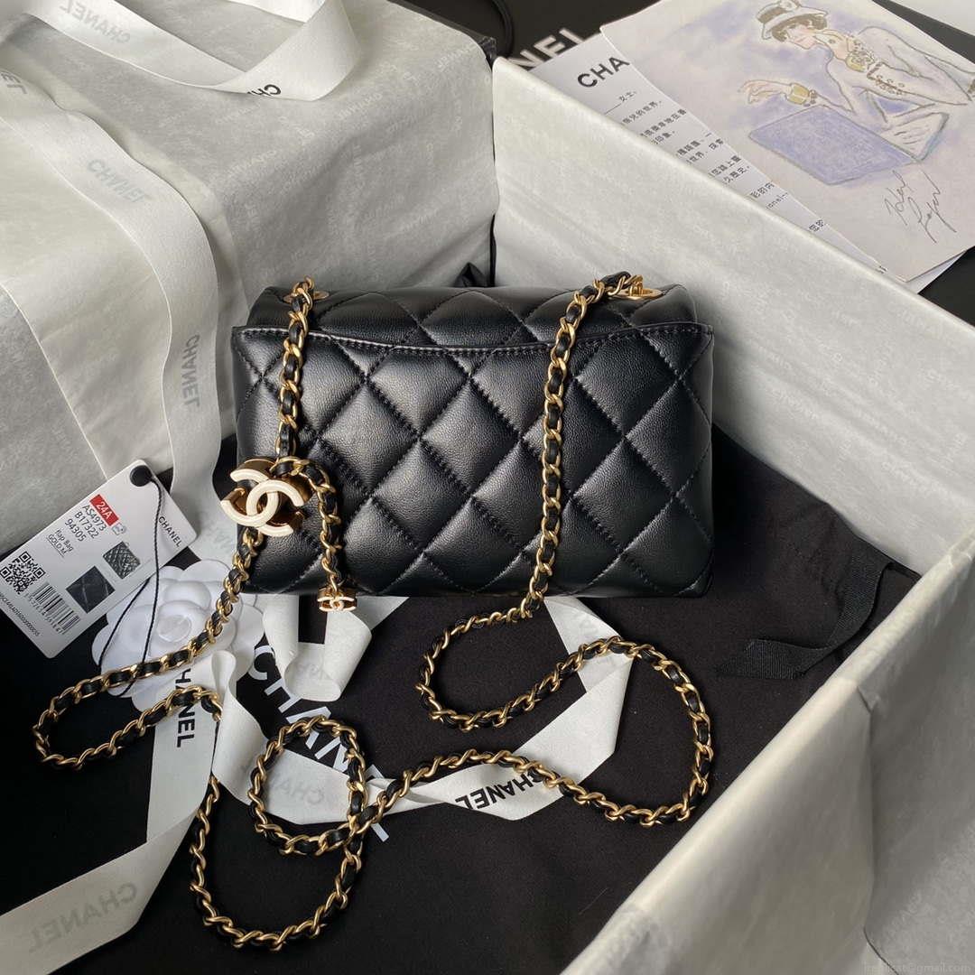 Chanel AS4973 Mini Flap Bag Shiny Lambskin Enamel & Gold-Tone Metal Black