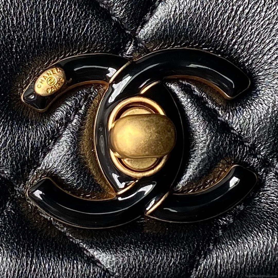 Chanel AS4973 Mini Flap Bag Shiny Lambskin Enamel & Gold-Tone Metal Black