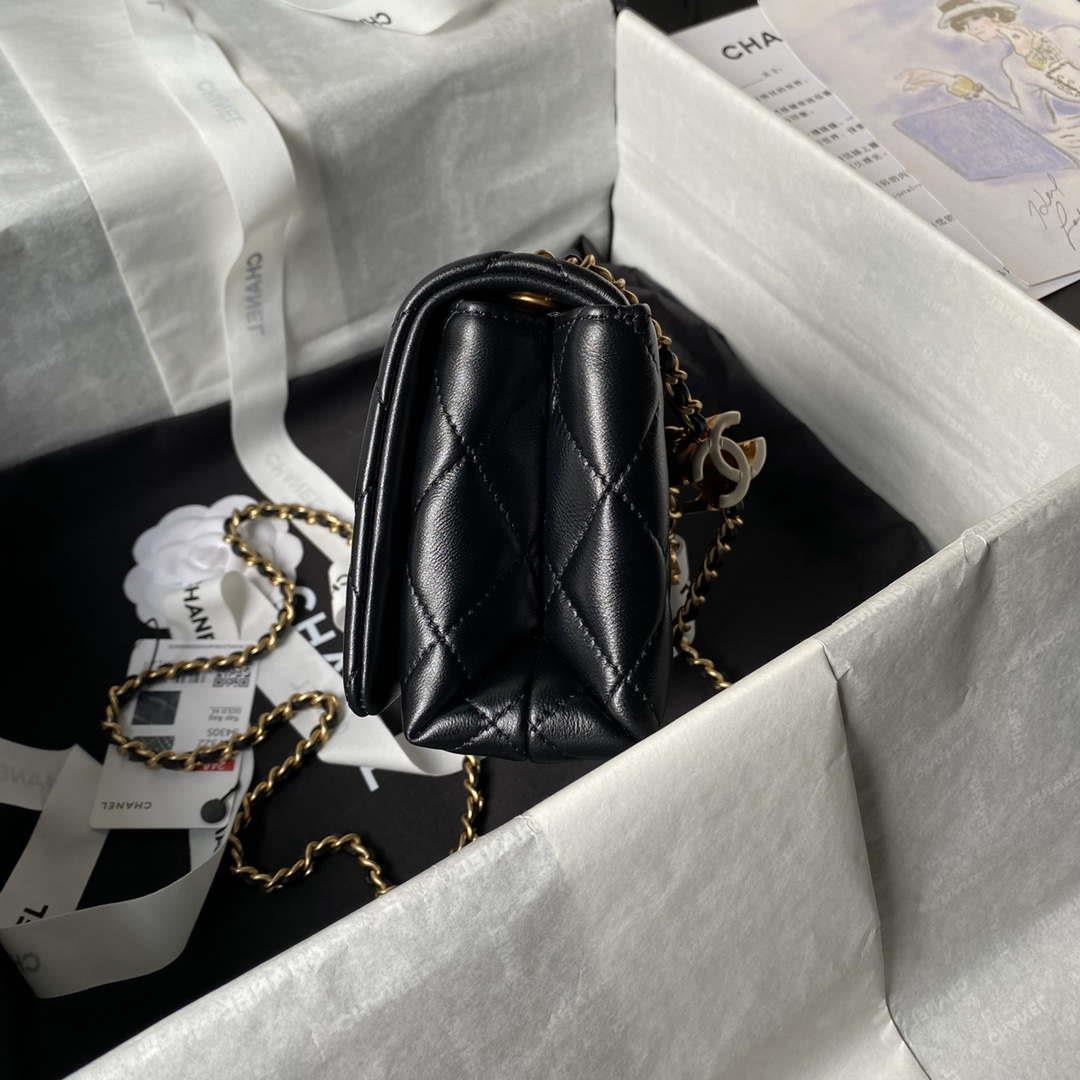 Chanel AS4973 Mini Flap Bag Shiny Lambskin Enamel & Gold-Tone Metal Black