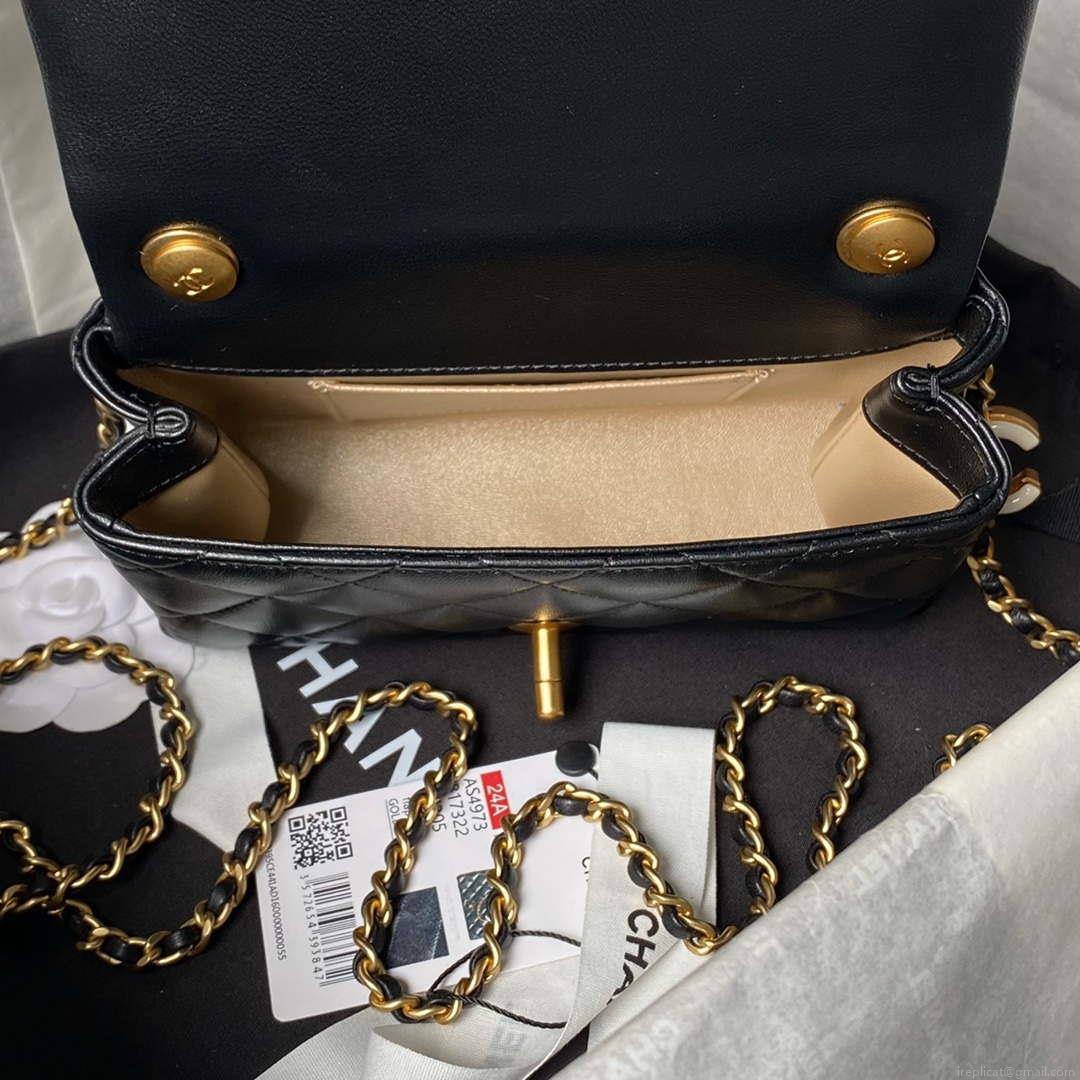 Chanel AS4973 Mini Flap Bag Shiny Lambskin Enamel & Gold-Tone Metal Black