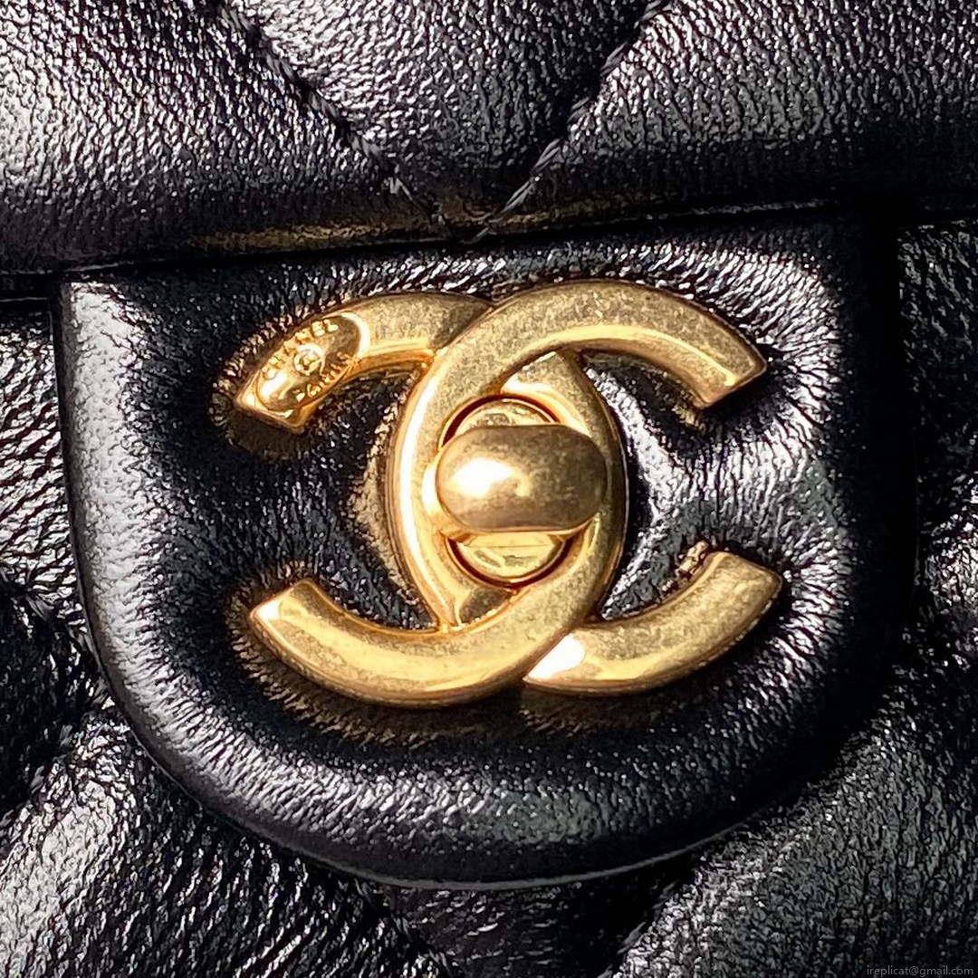 Chanel AS4992 Mini Flap Bag with Top Handle Shiny Lambskin & Gold-Tone Metal Black