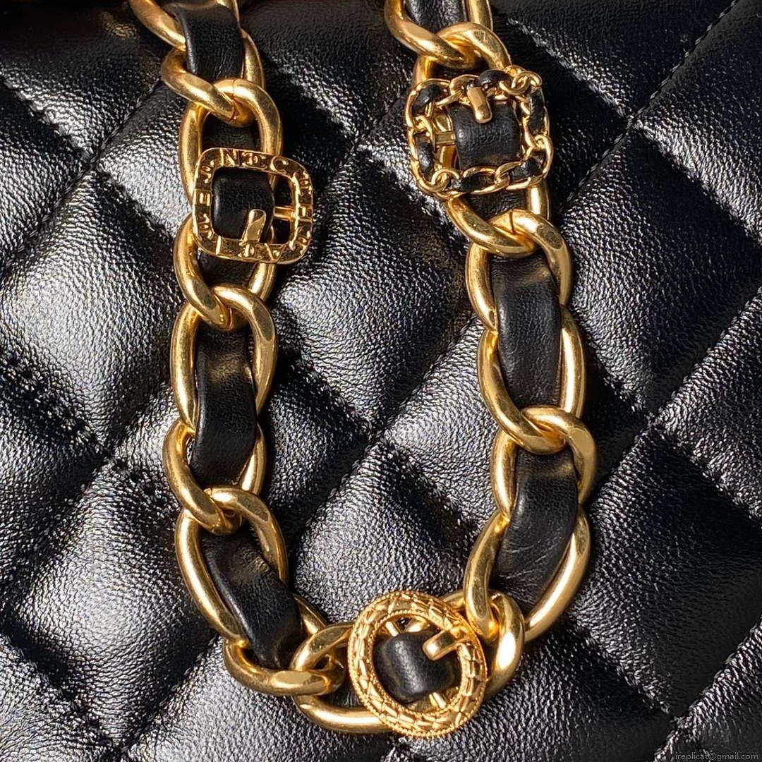 Chanel AS4992 Mini Flap Bag with Top Handle Shiny Lambskin & Gold-Tone Metal Black