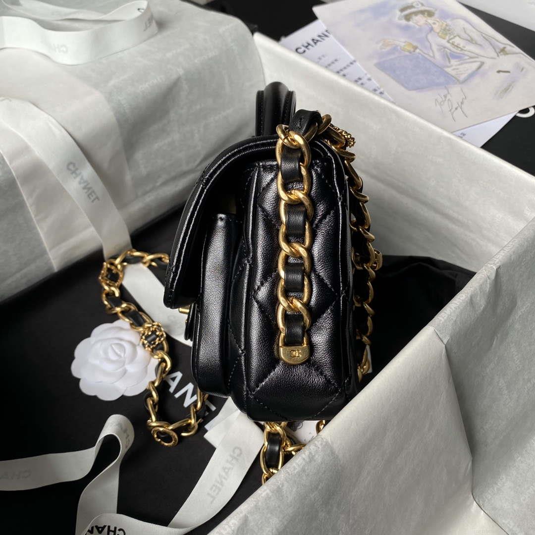 Chanel AS4992 Mini Flap Bag with Top Handle Shiny Lambskin & Gold-Tone Metal Black